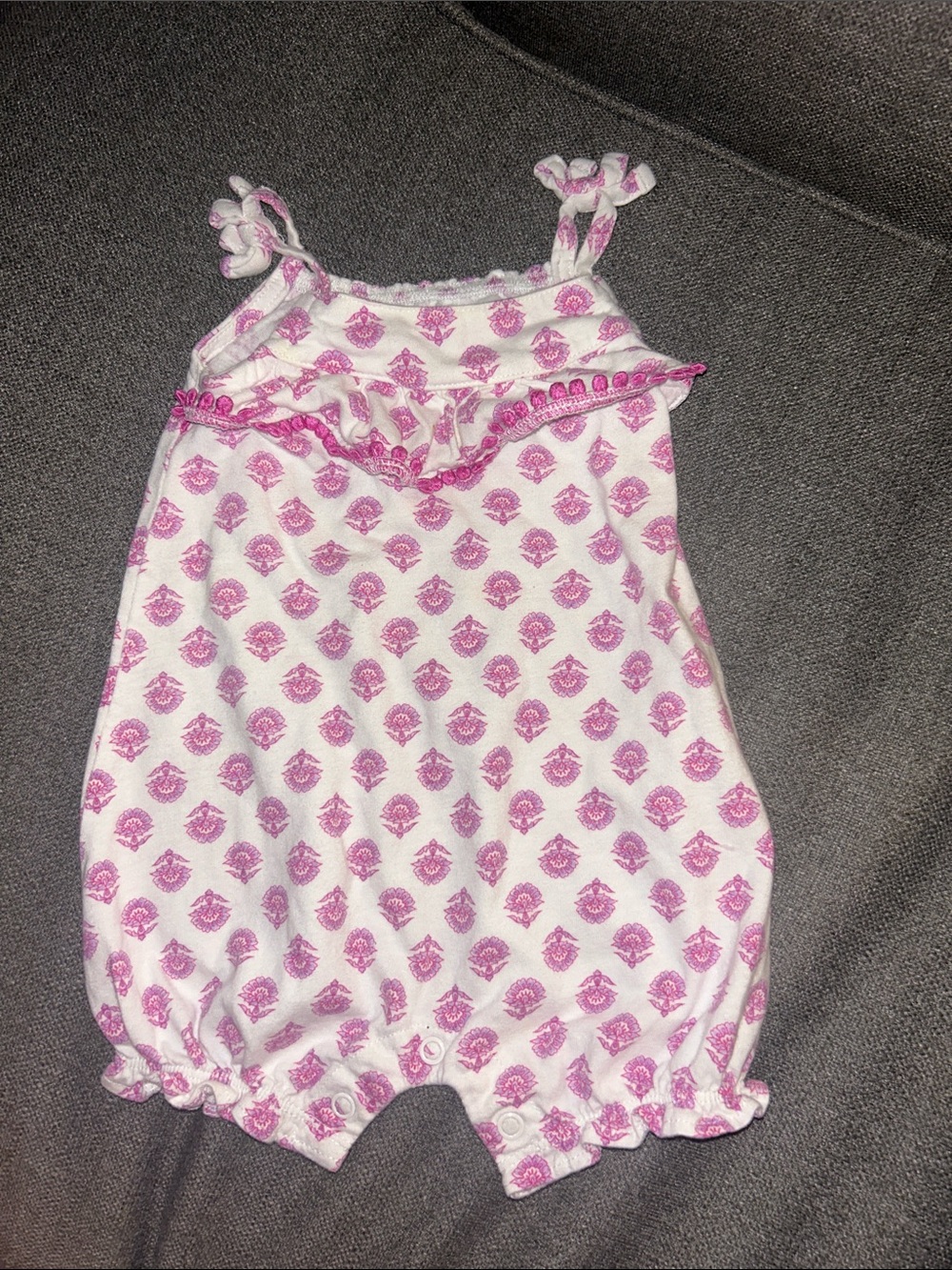 Carter's White Romper with Pink Print and Ruffle Trim